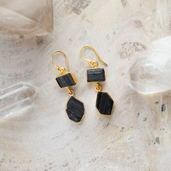 Raw Crystal Stone Earrings | Double Drop J