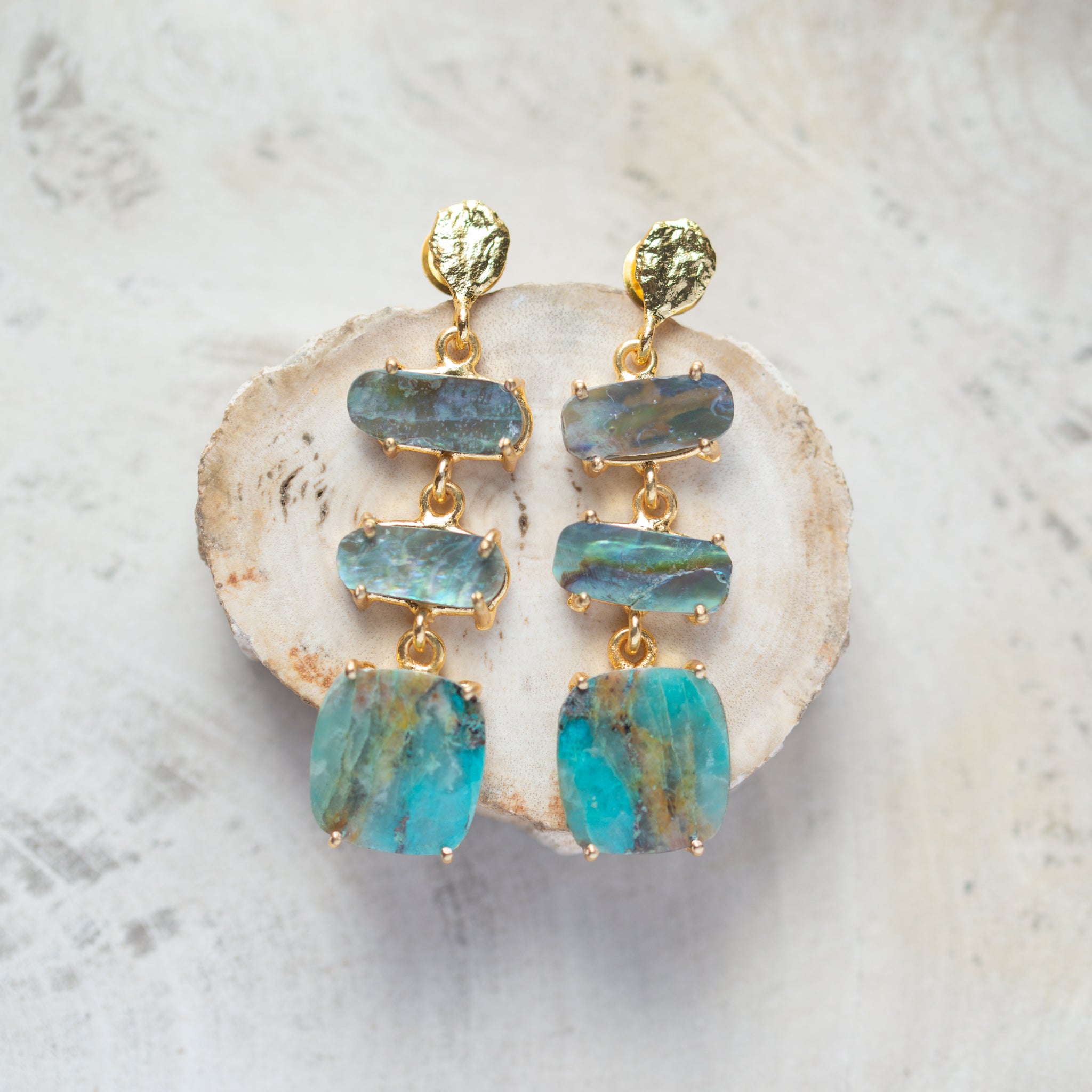 Raw Crystal Stone Earrings | Chrysocolla + Paua