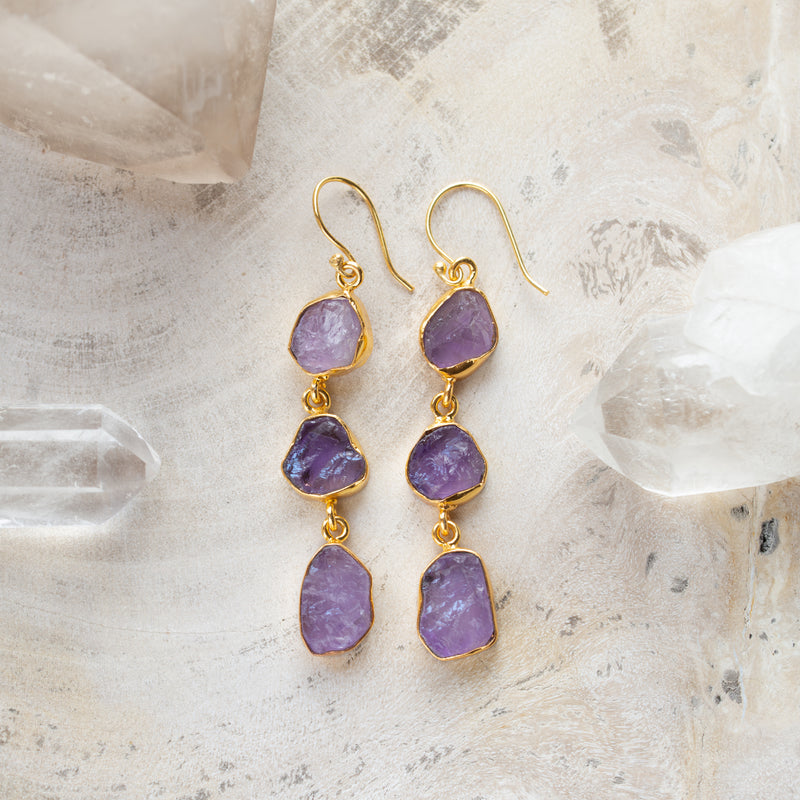 Raw Crystal Stone Earrings | Triple Drop B