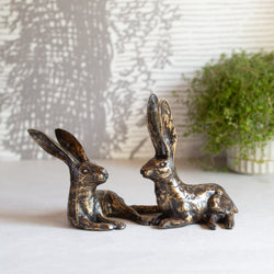 Bundle | Bronze Hare Sculptures Small | Relaxed + Alert |Set of 2