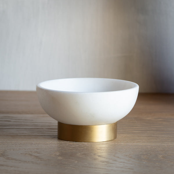 Round Marble Bowl with Brass Foot | 13cm