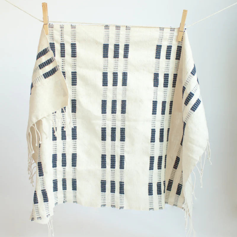 Handwoven Hand Towel | Cotton | Natural + Navy