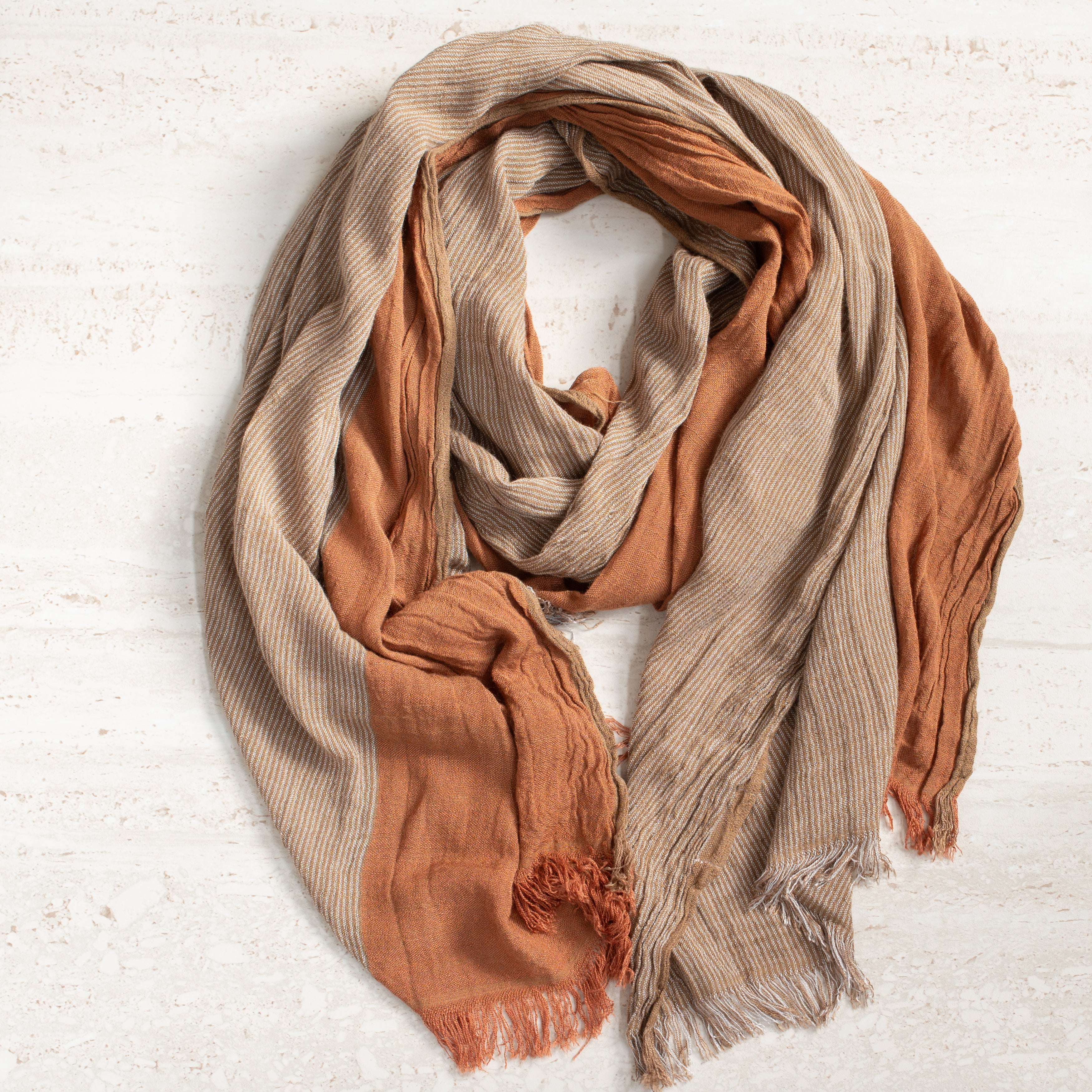 Cotton Scarf | Bold + Stripe | Rust