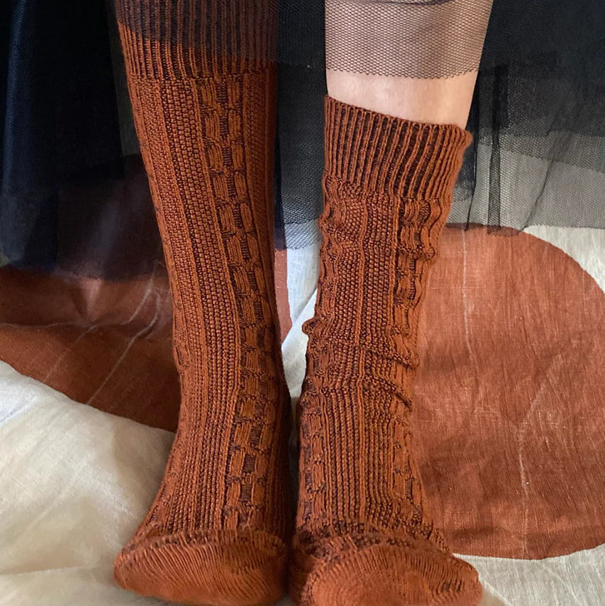 Merino Cable Socks | Paprika | Large