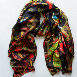 Large Silk Scarf | Navy Floral