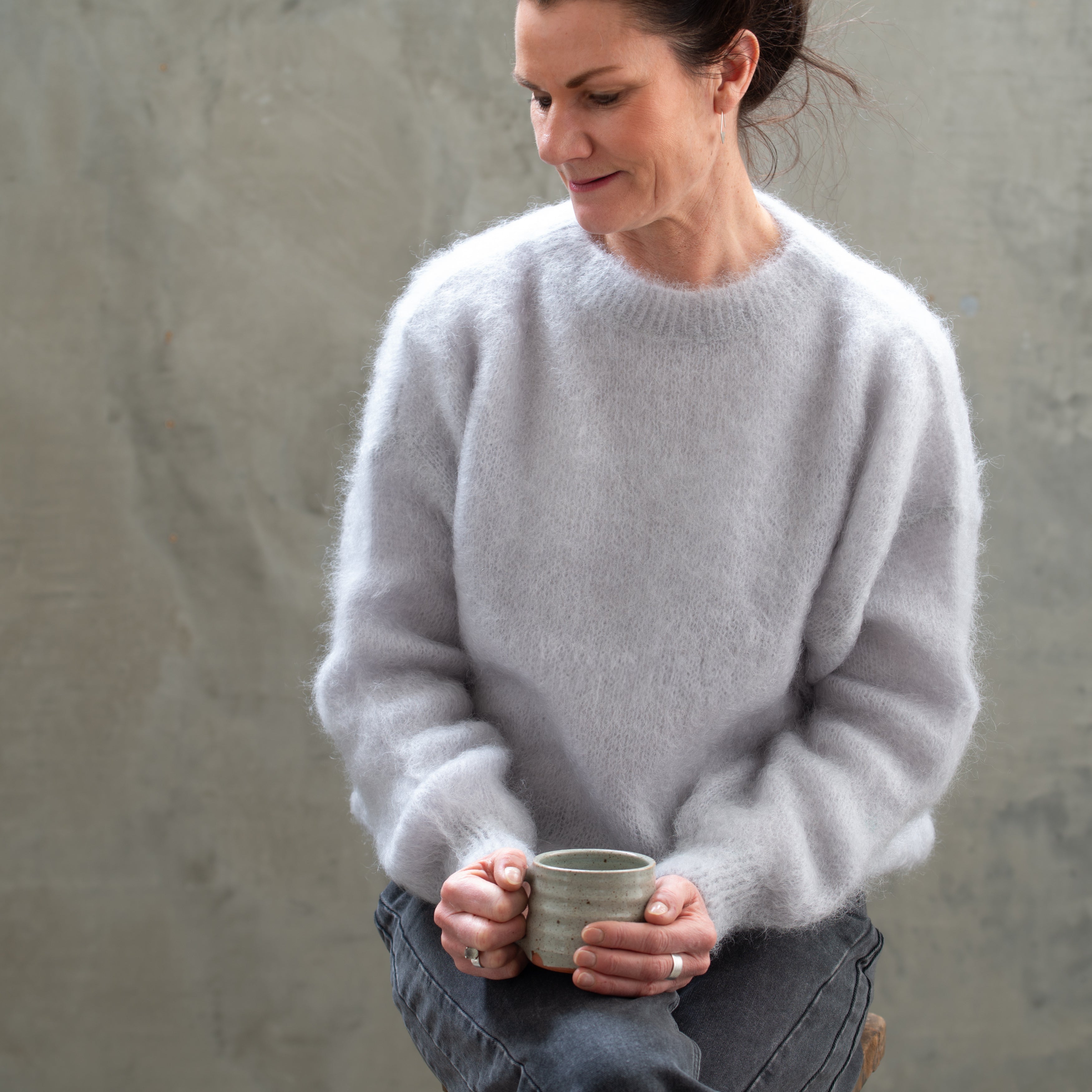 Kid Mohair Crew Knit | Silver