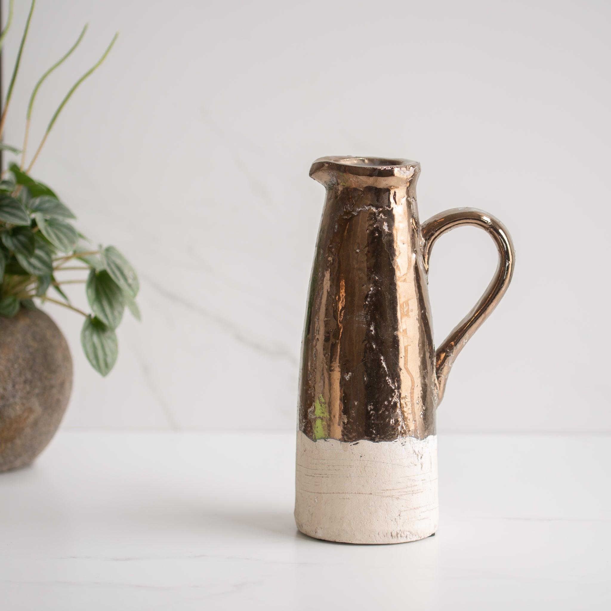 Sina Ceramic Jug | Natural + Bronze | Medium