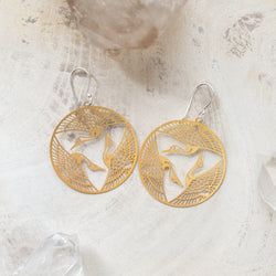 Sterling Silver + Brass Earring | Cranes