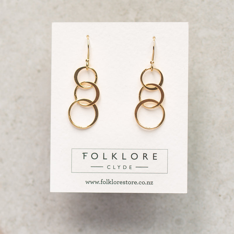 Sterling Silver Earring | Triple Circle Drop | 14k Vermeil Gold