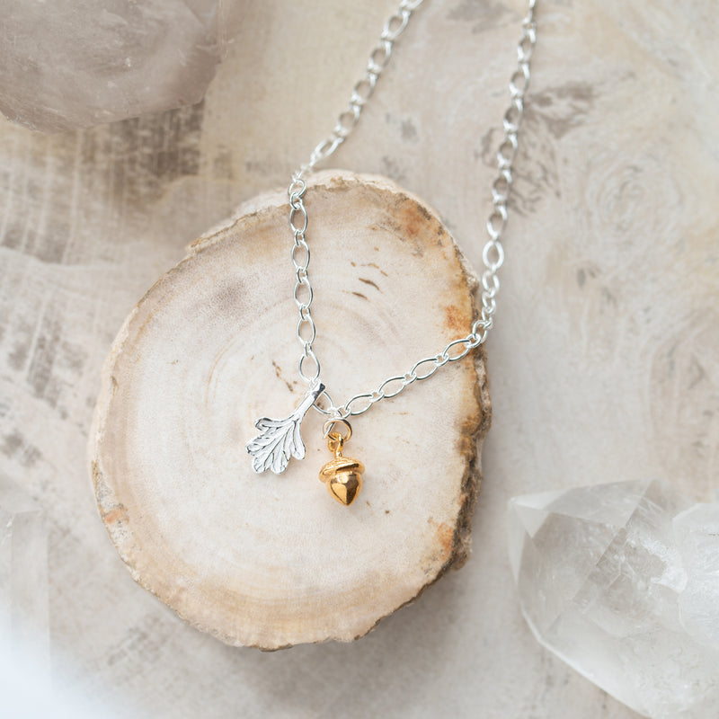 Sterling Silver Necklace | Oak Leaf + Acorn