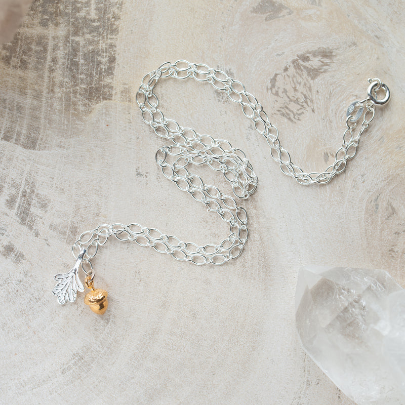 Sterling Silver Necklace | Oak Leaf + Acorn