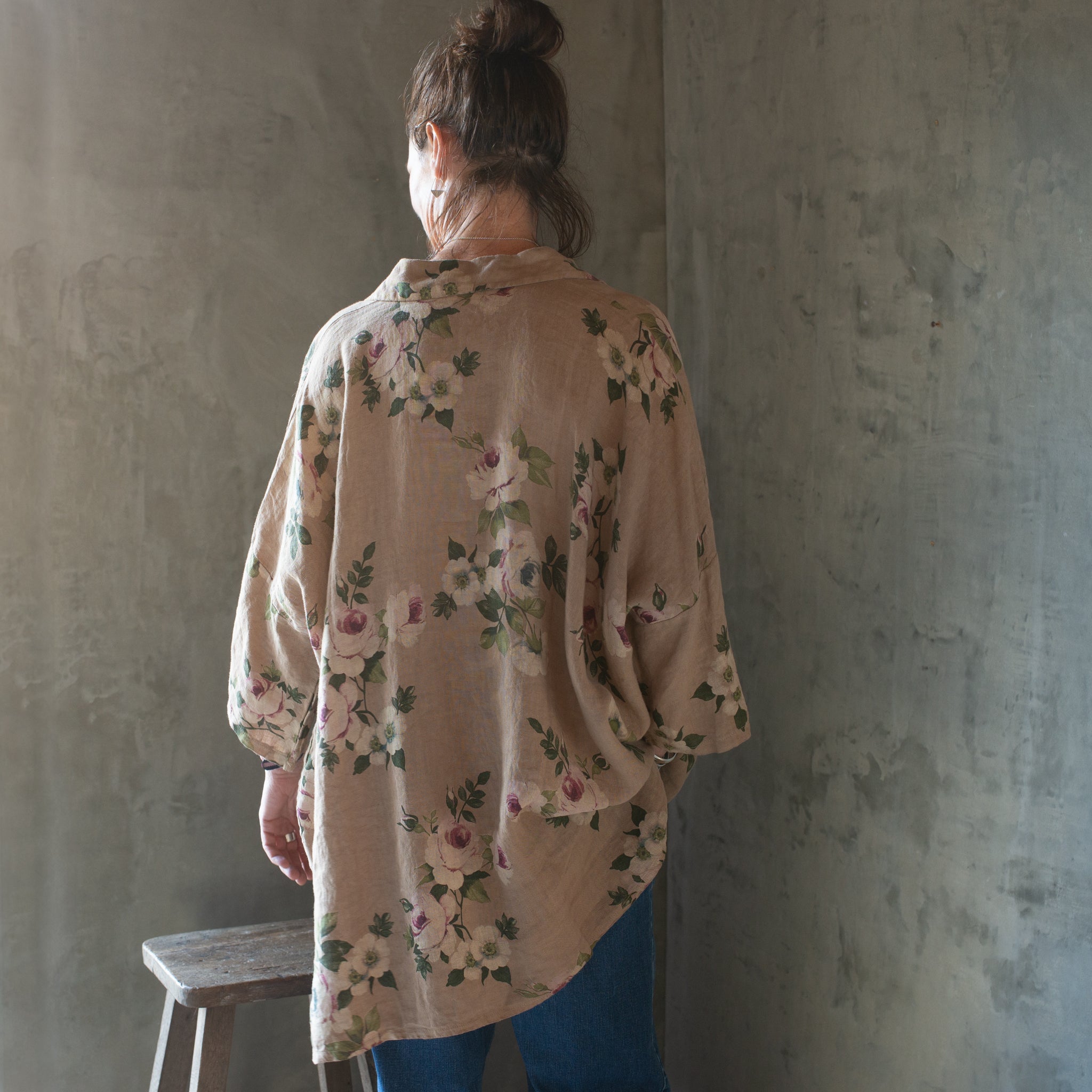 Teddie Floral Linen Shirt | Olive Rose | OS