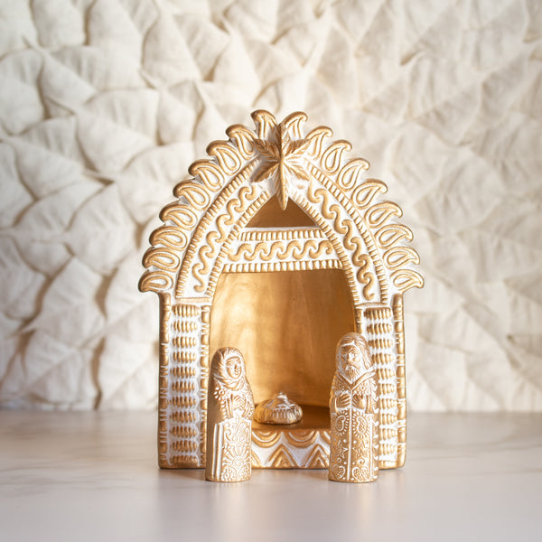 Terracotta Nativity Set | Gold Finish