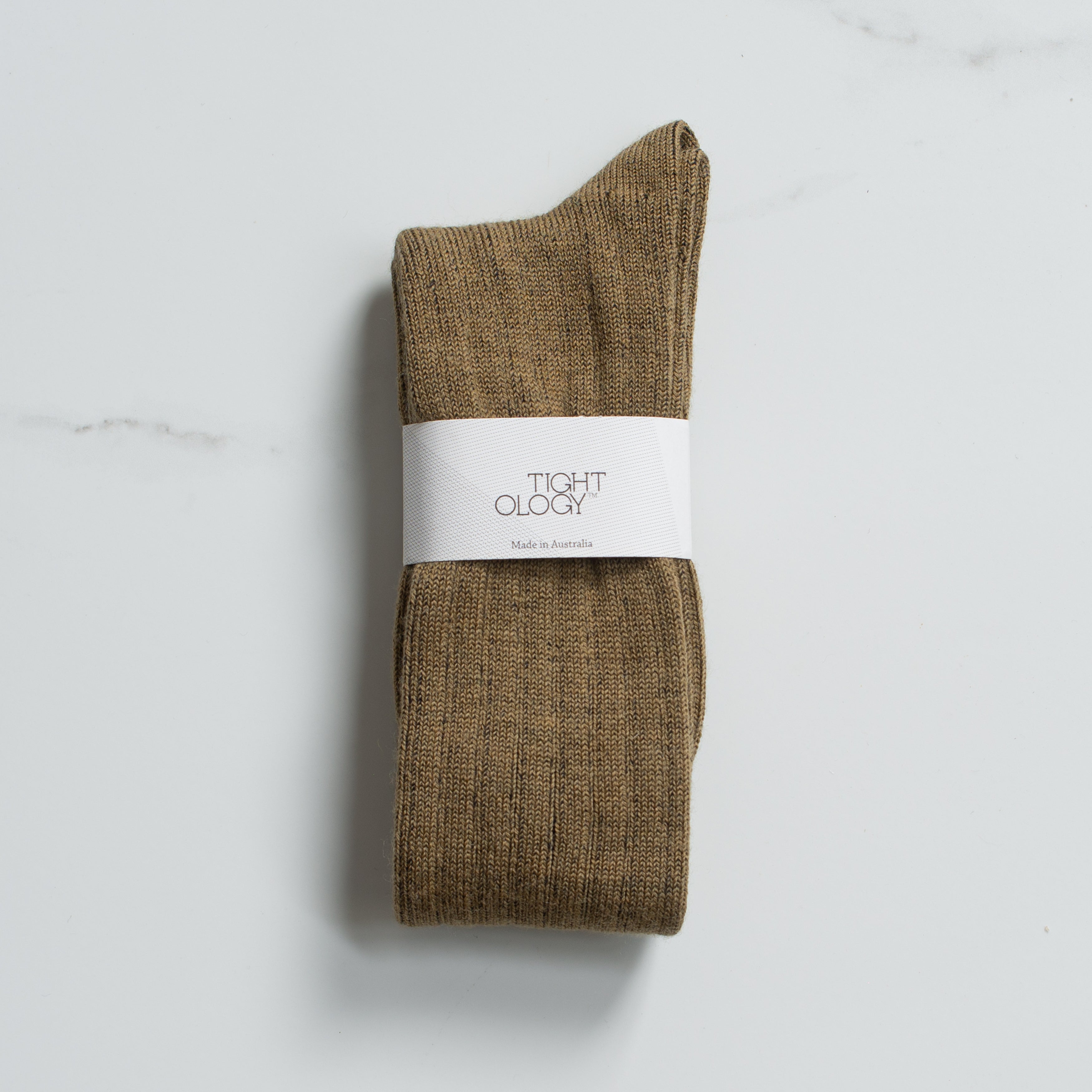 Merino Knee High Rib Socks | Khaki | OS