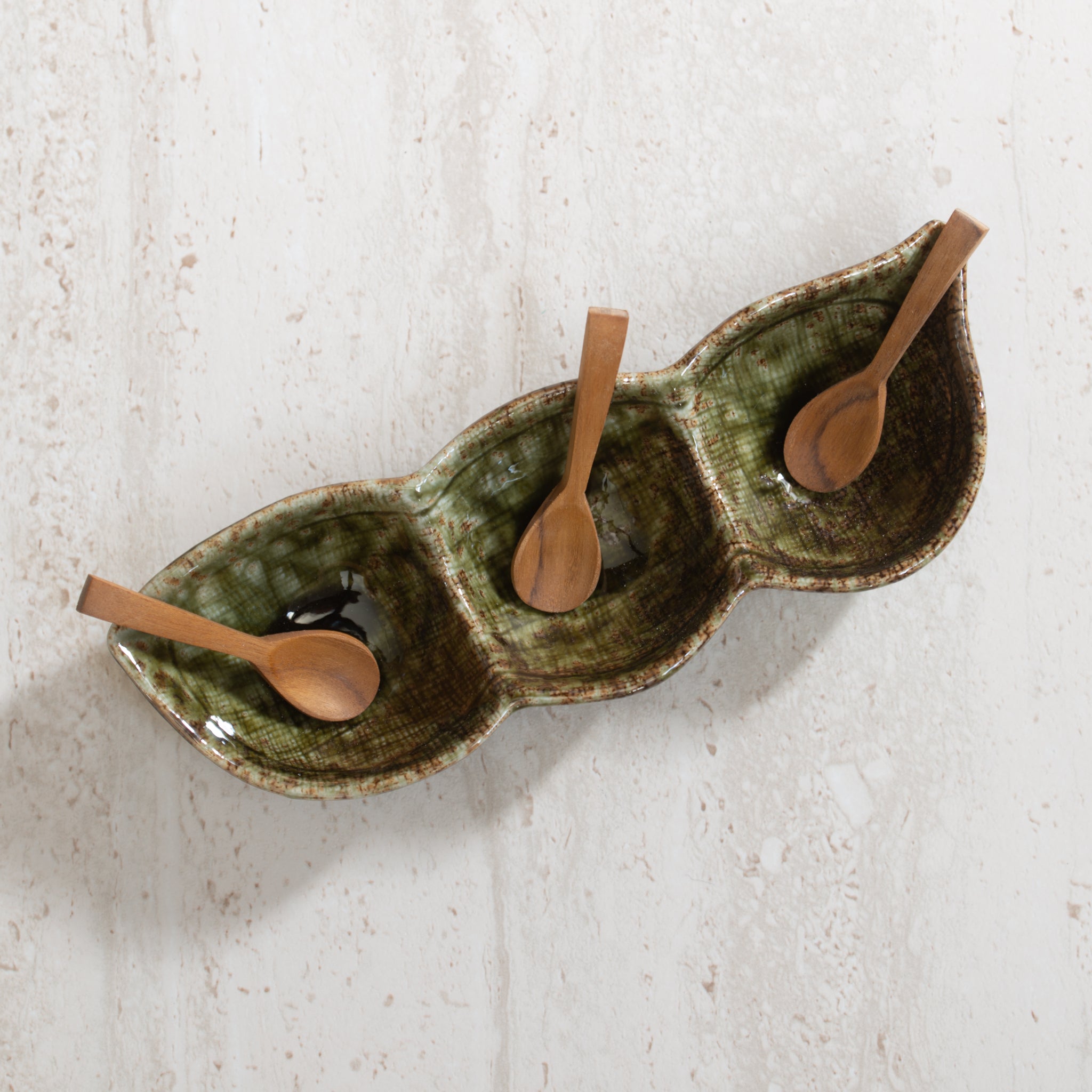 Japanese Ceramics | Triple Pod Dish | Sabi Green