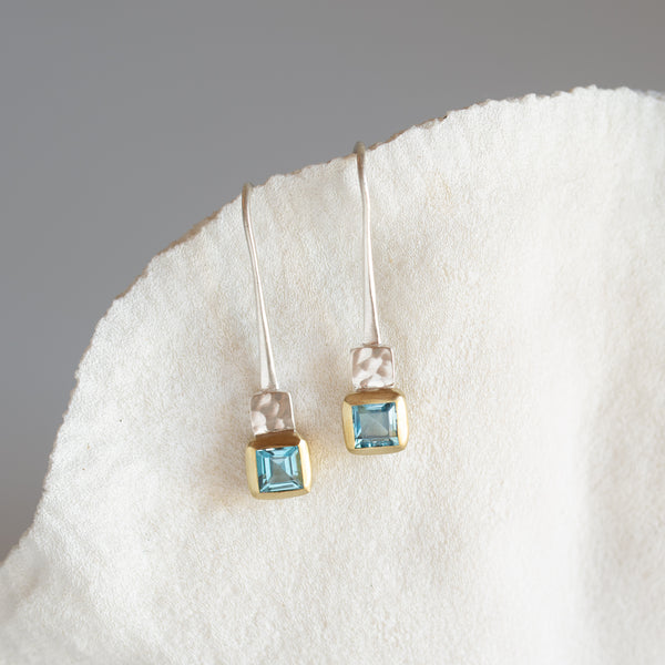 vS Earrings | Square Blue Topaz | Solid Sterling Silver