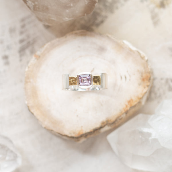 vS|B Square Amethyst Bridge Ring | Sterling Silver