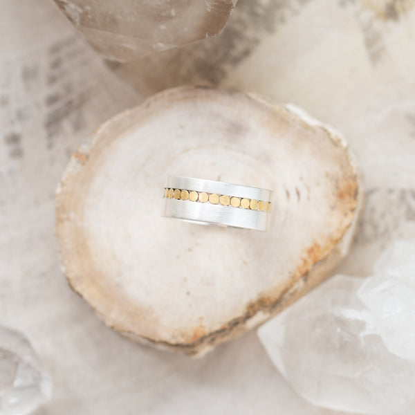 vS|A Wide Band with Sunken Dots| Sterling Silver + Brass