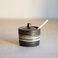 White Brushstroke Condiment/Spice Pot + Spoon