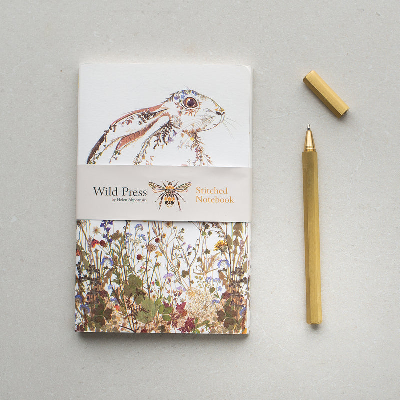 Wildflower Hare Stitched Notebook + Brass Pen Gift Set