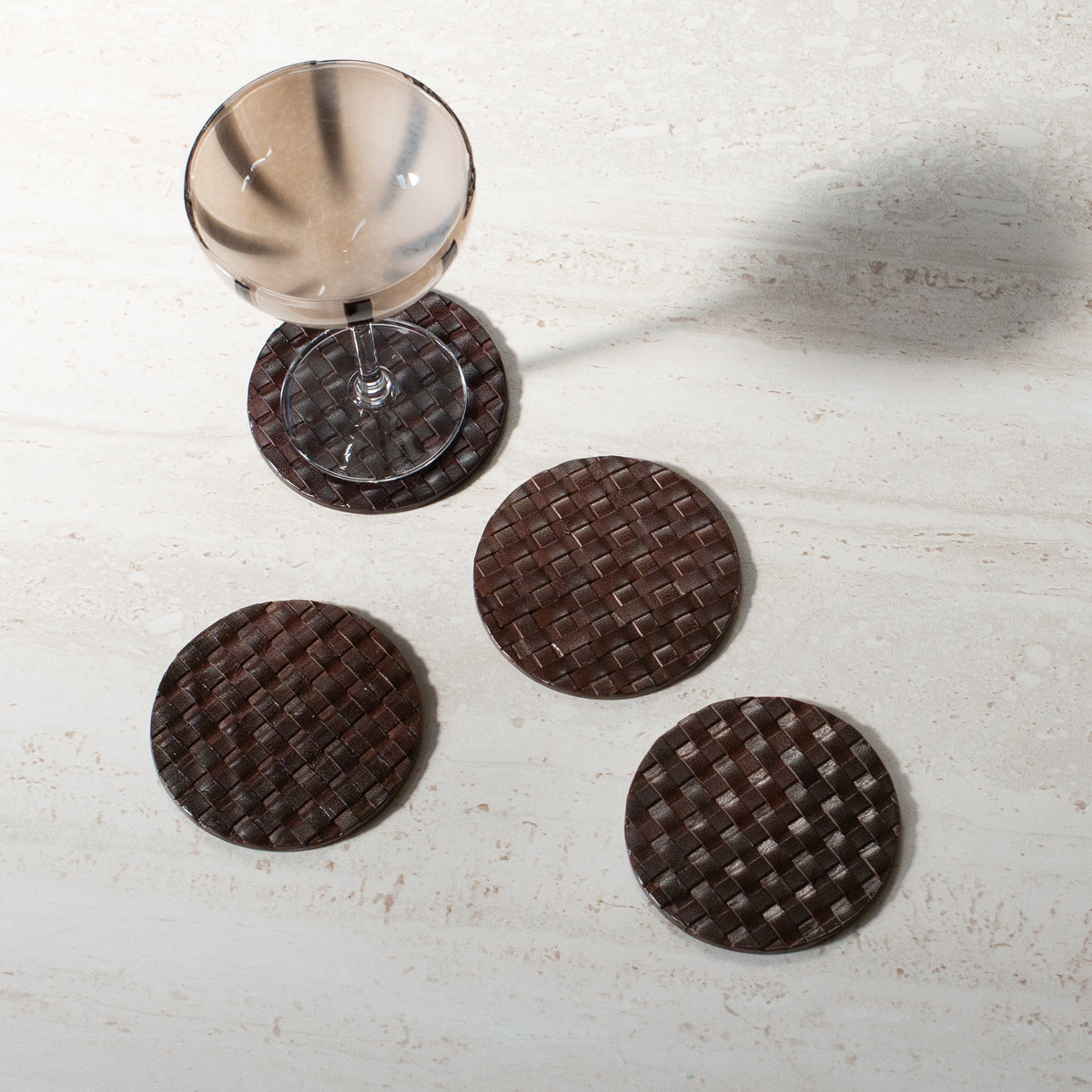 Woven Leather Coasters | Set of 4