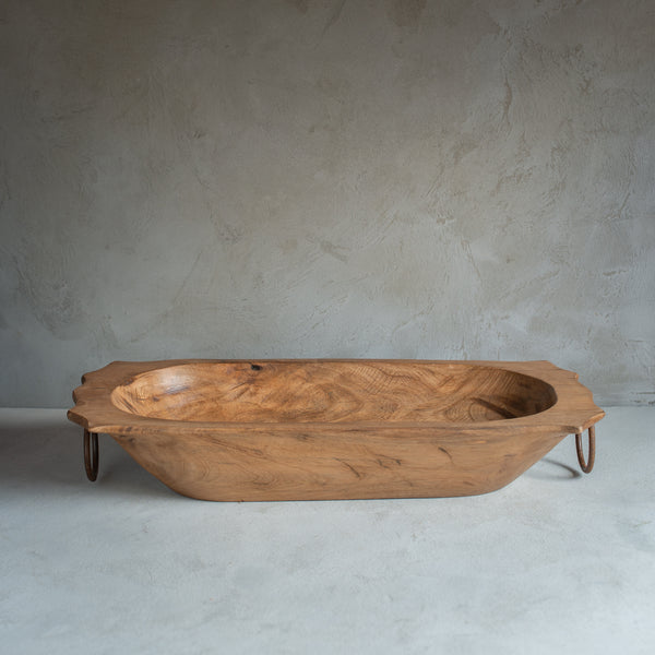 Hand-Carved Wooden Bateau with Iron Handles