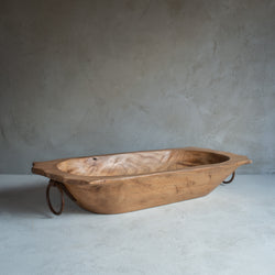 Hand-Carved Wooden Bateau with Iron Handles