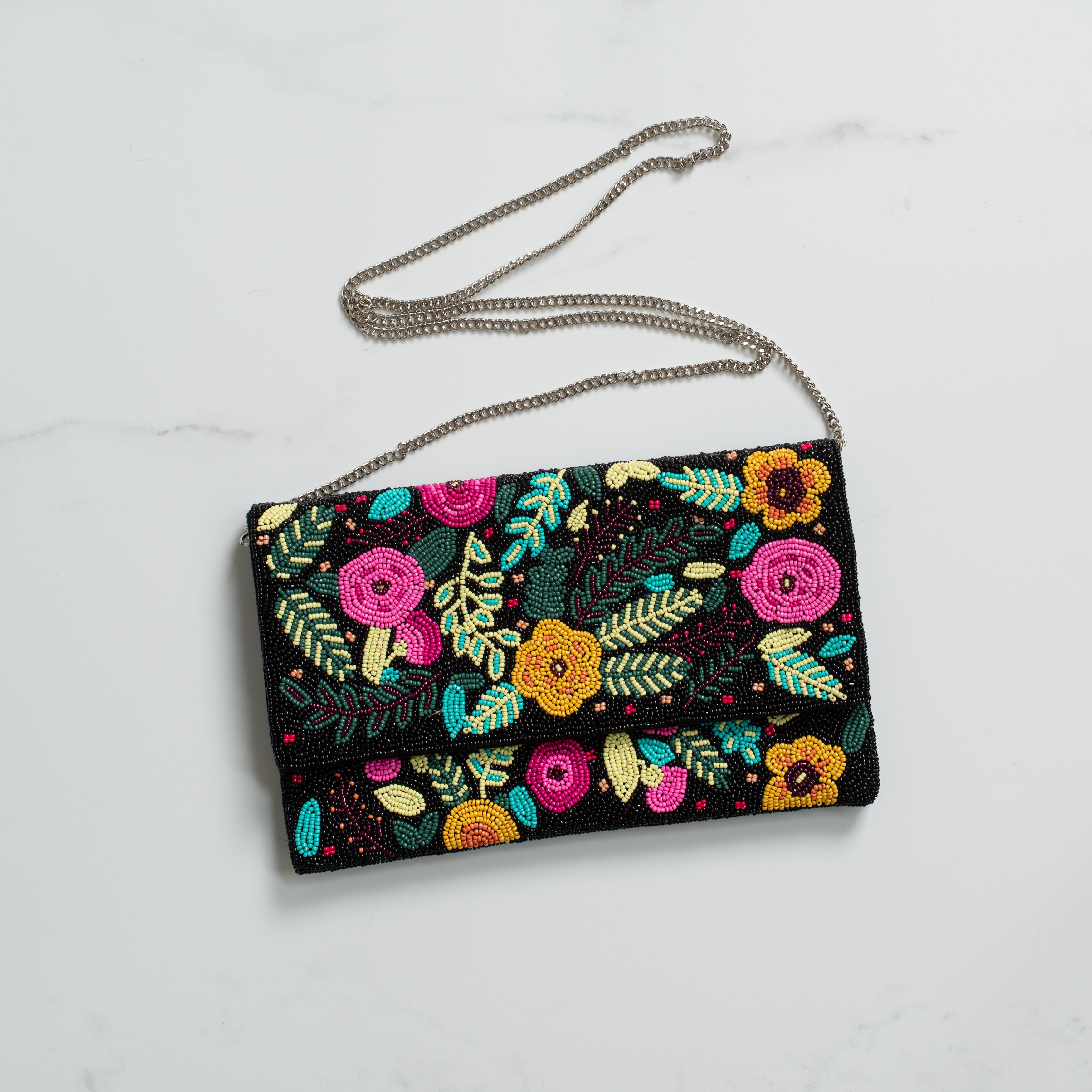 Beaded Clutch Bag | Night Blooms