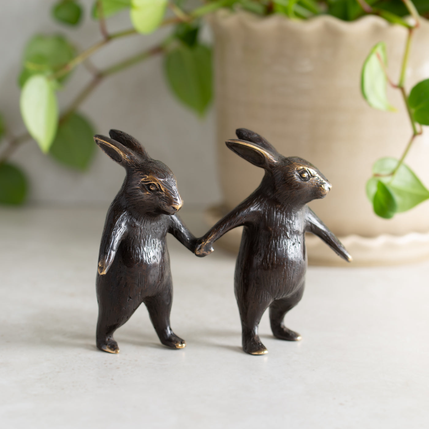 Bronze Dancing Rabbits Sculpture | Antique / Gold Finish