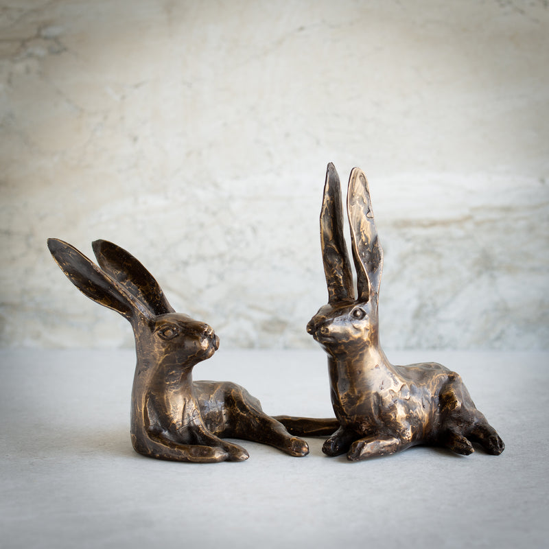 Bundle | Bronze Hare Sculptures Small | Relaxed + Alert |Set of 2