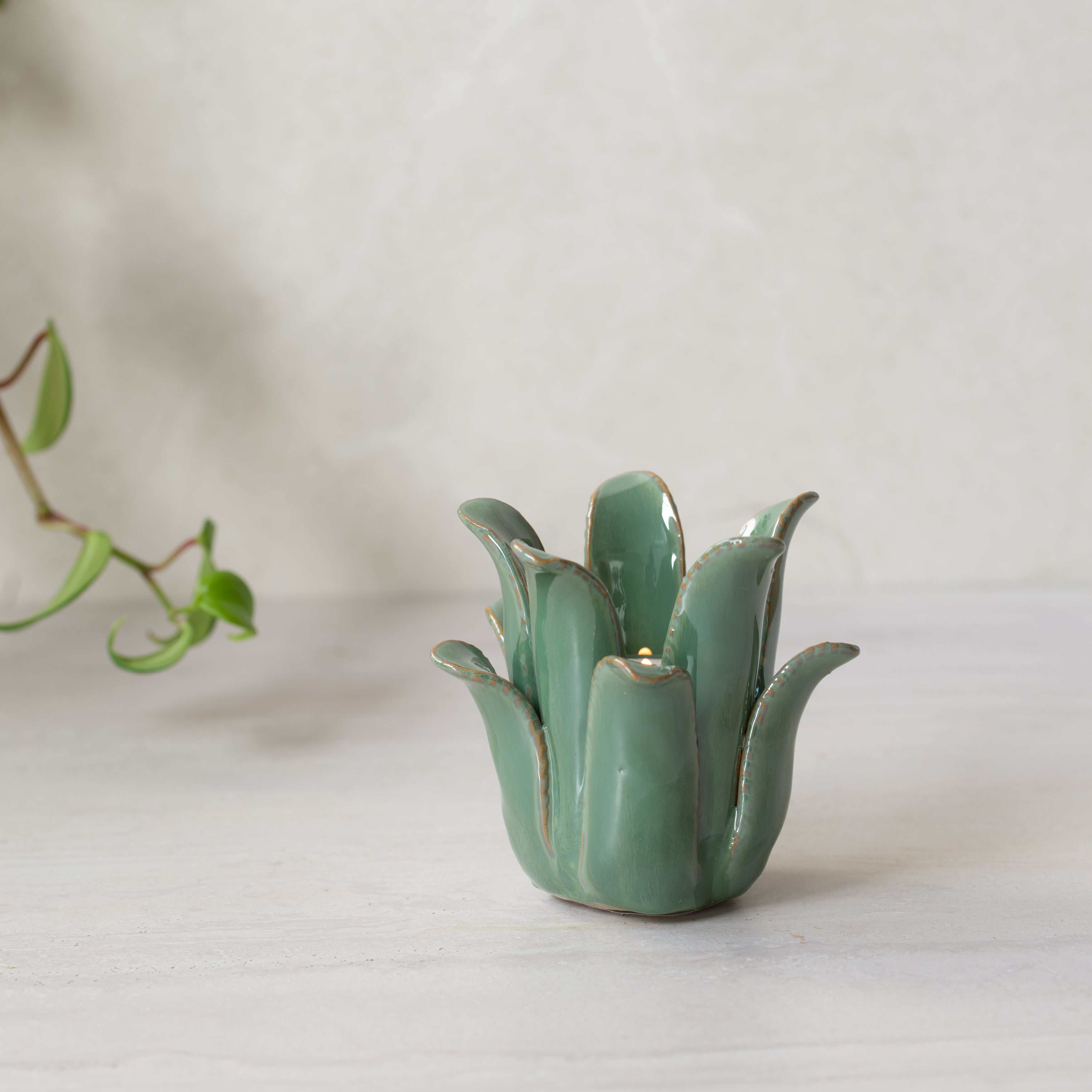 Ceramic Candle Holder | Artichoke | Lichen