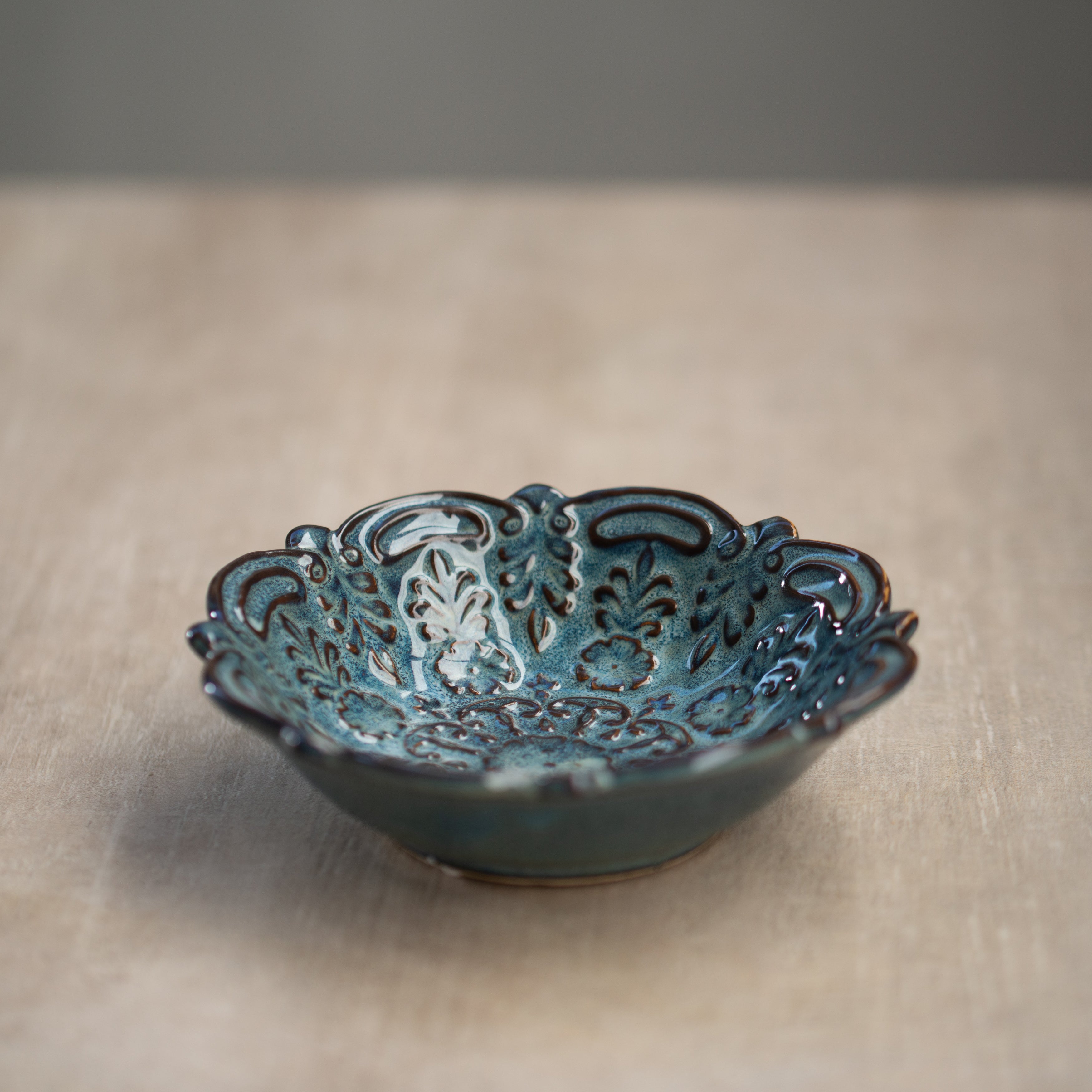 Ceramic Trinket Plate | Ornate | Blue