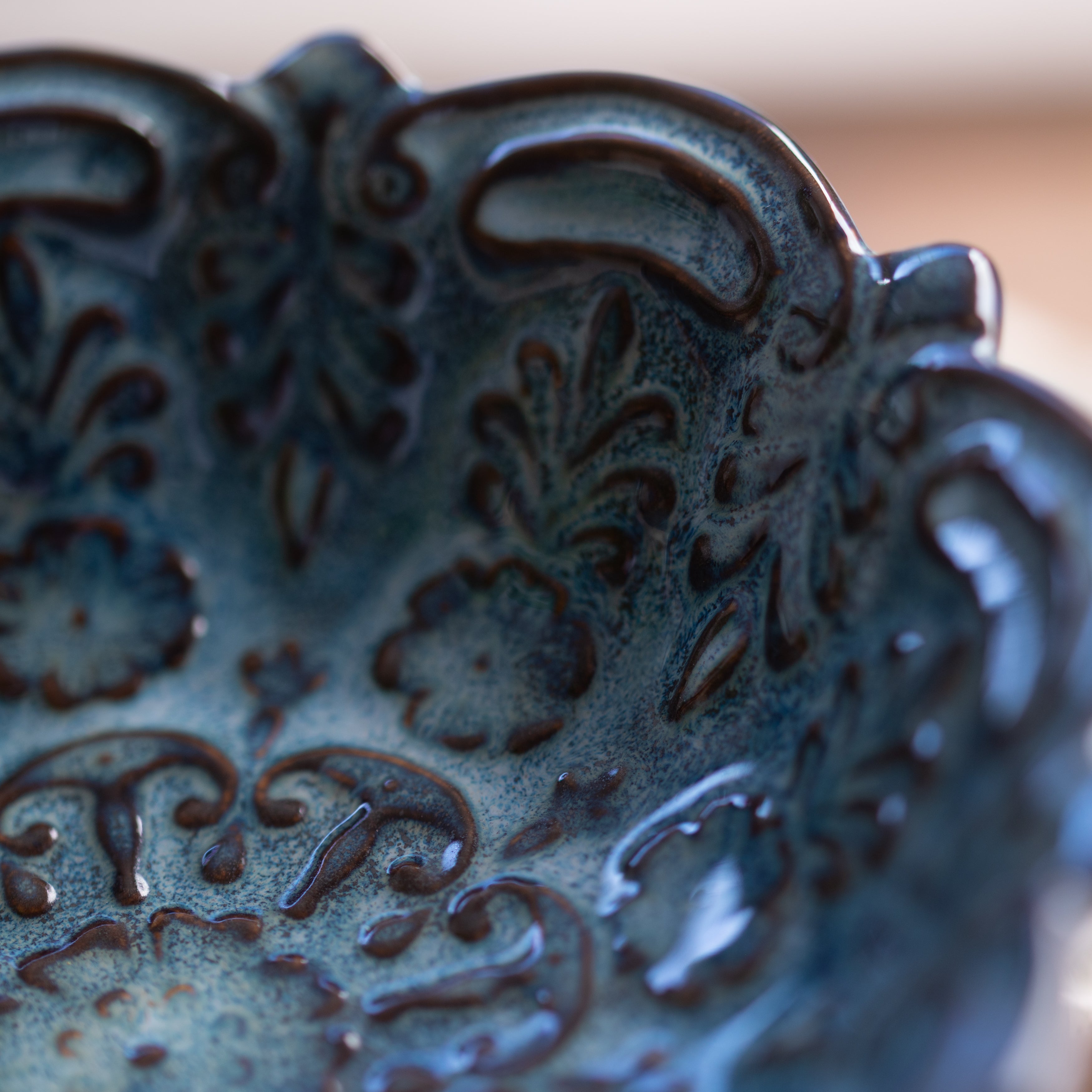 Ceramic Trinket Plate | Ornate | Blue
