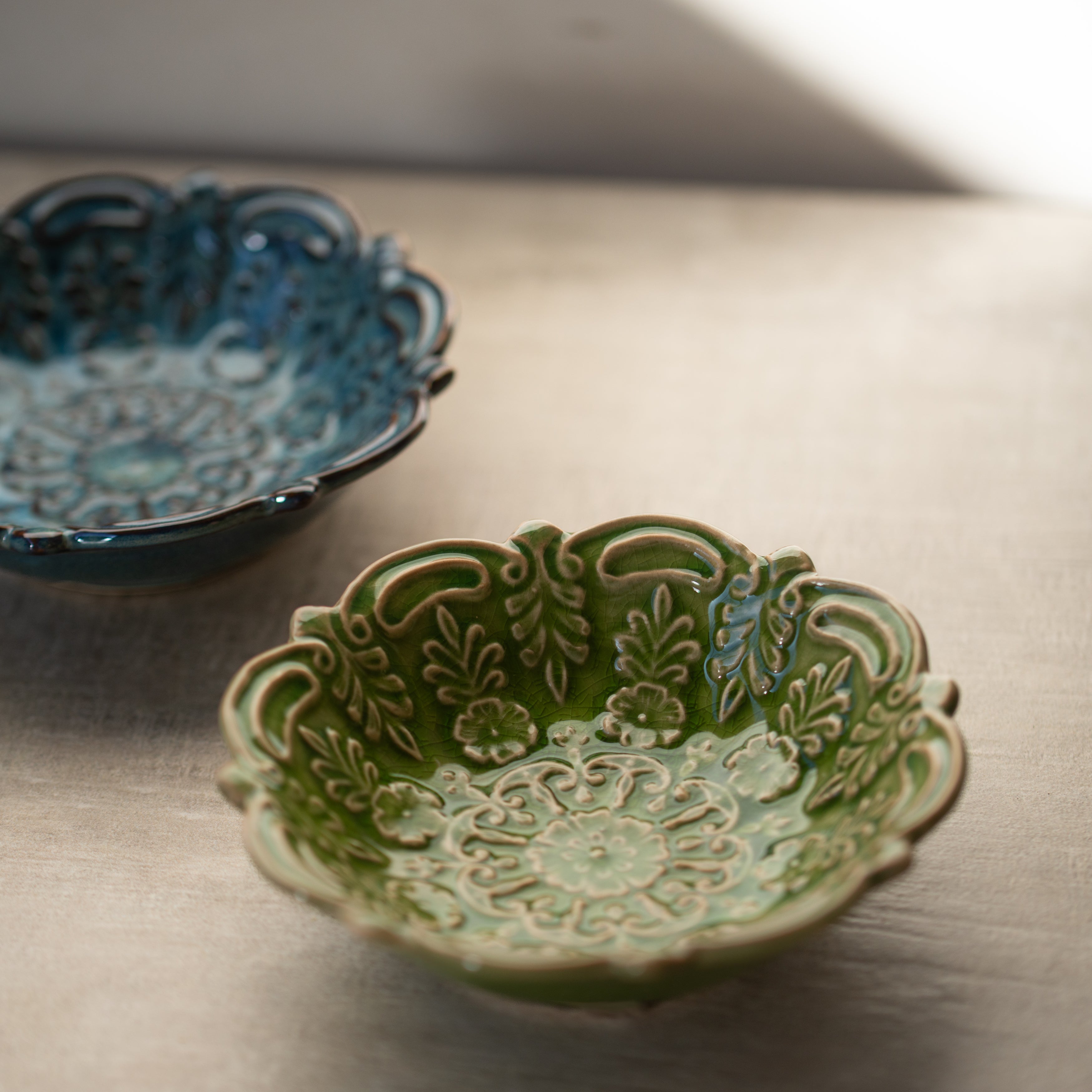 Ceramic Trinket Plate | Ornate | Green
