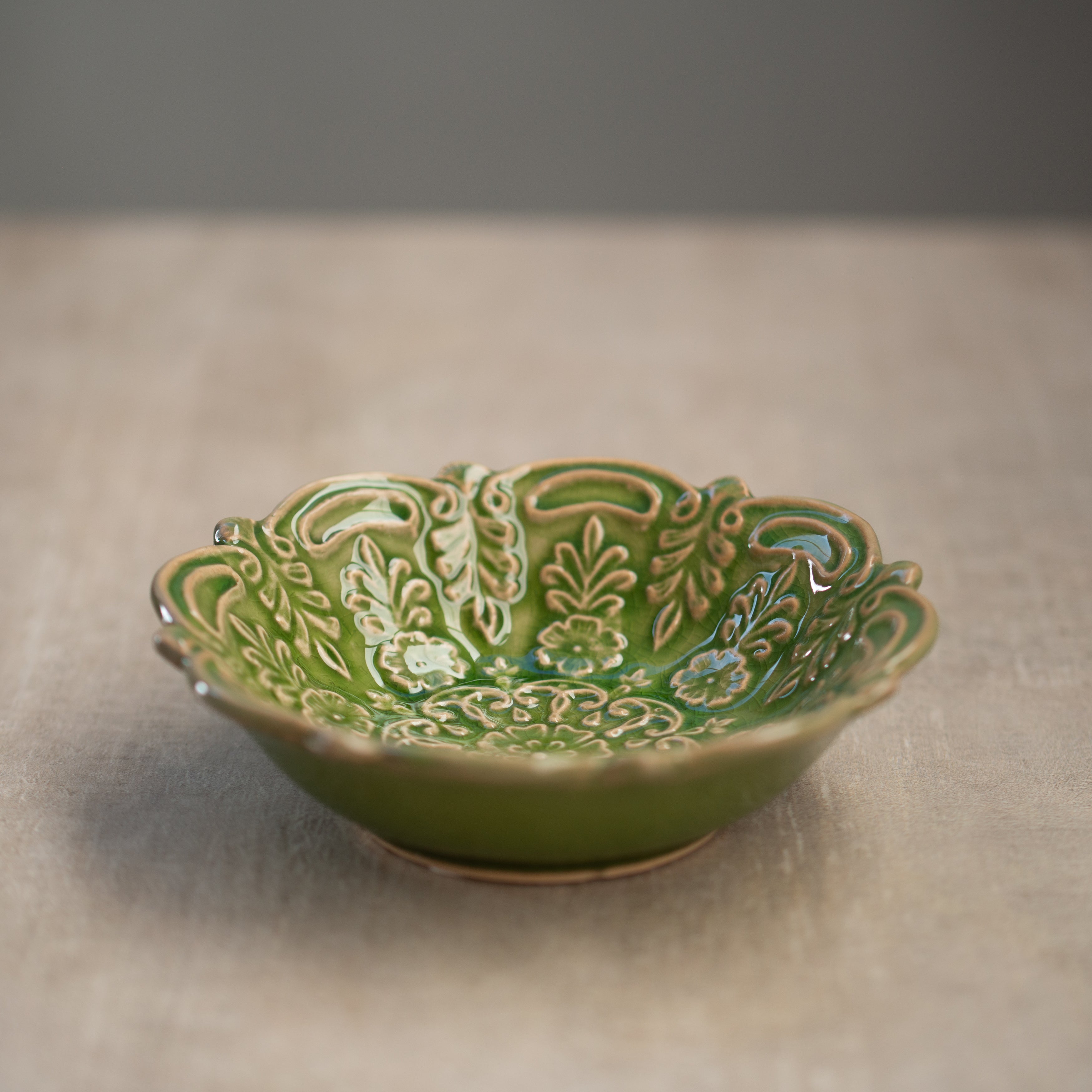 Ceramic Trinket Plate | Ornate | Green