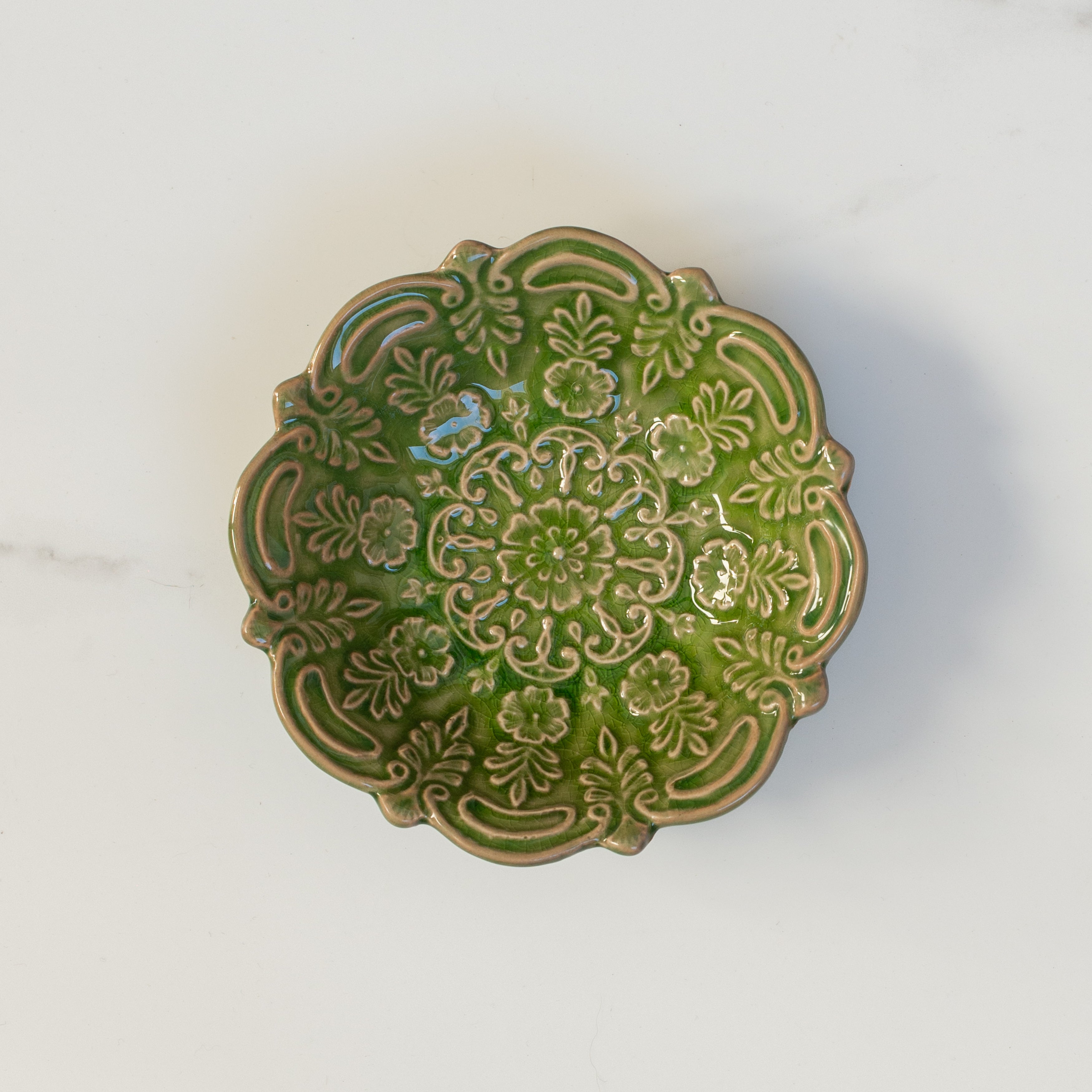 Ceramic Trinket Plate | Ornate | Green
