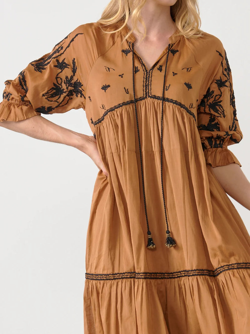 Embroidered Tiered Dress | Copper