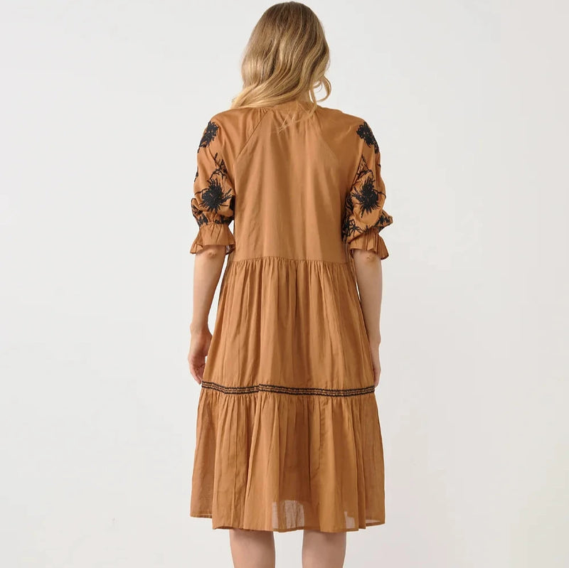 Embroidered Tiered Dress | Copper