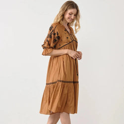 Embroidered Tiered Dress | Copper