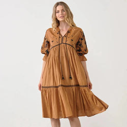 Embroidered Tiered Dress | Copper