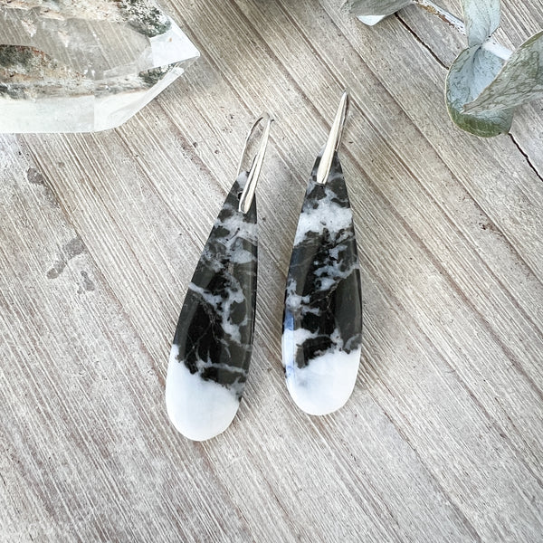 Natural Stone Earrings | White Zebra Jasper Drops