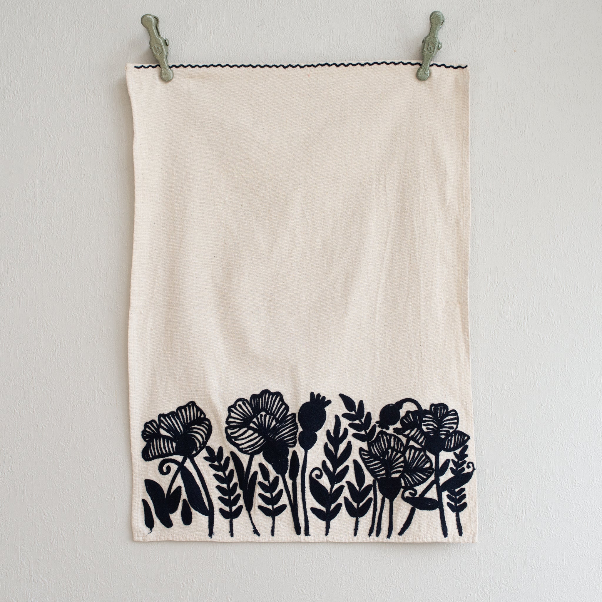 Embroidered Kitchen Towel | Indigo Poppy