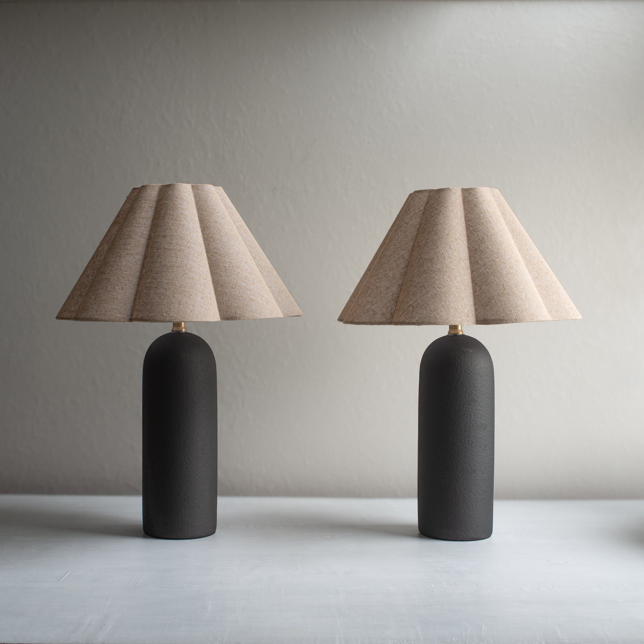 Florence Ceramic Lamp | Black + Natural | Pair