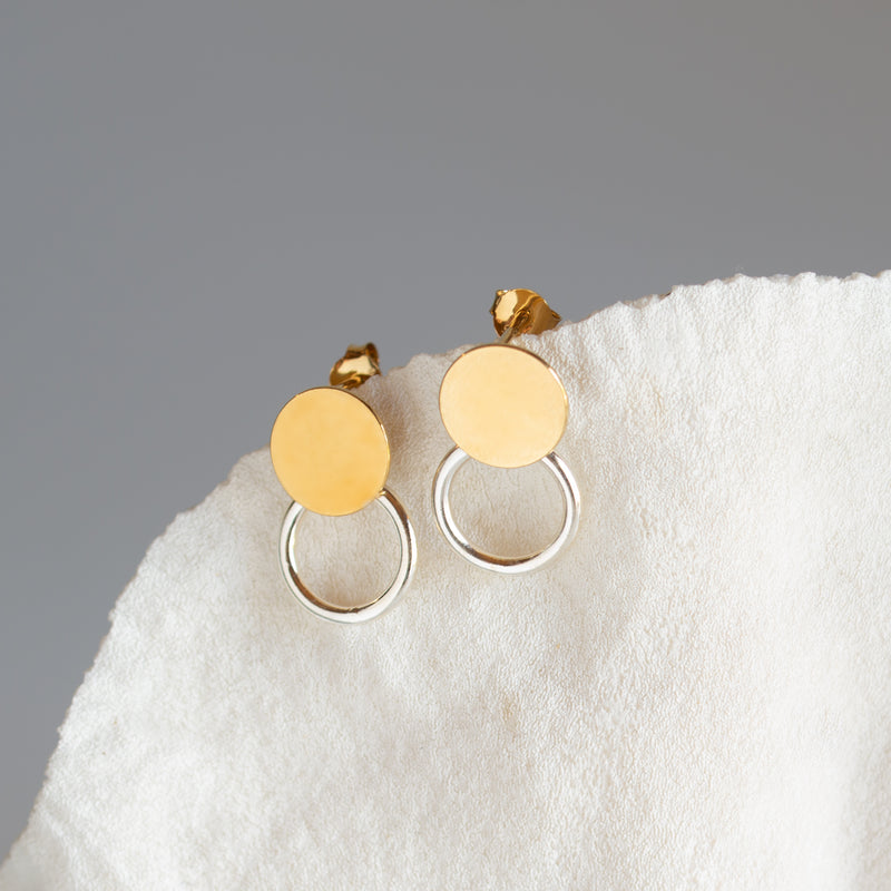 Sterling Silver Earrings | Gold Dot Silver Circle