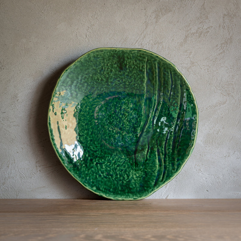 Japanese Ceramics | Oribe Uneven Plate | Green