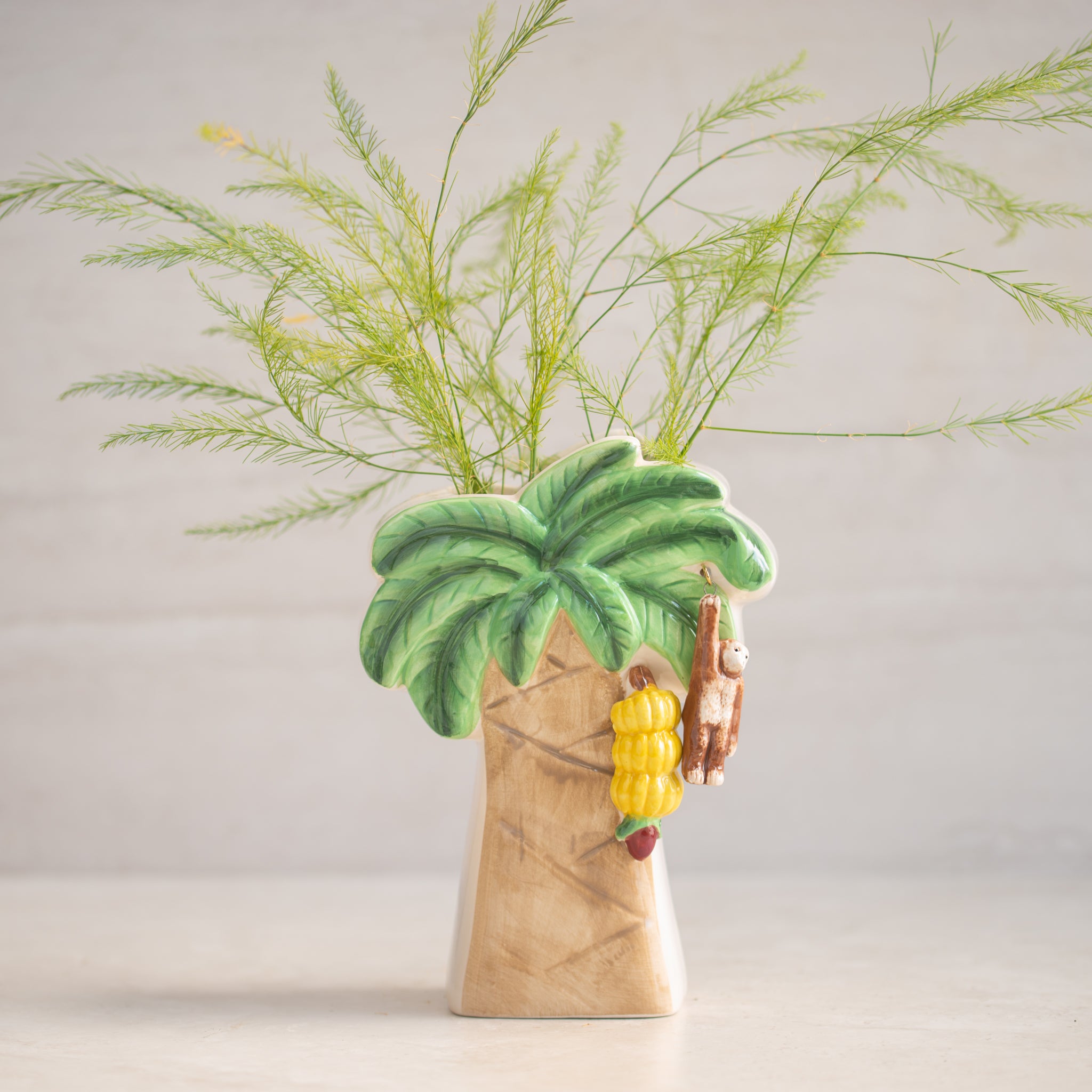 Ceramic Vase | Palm Tree + Monkey