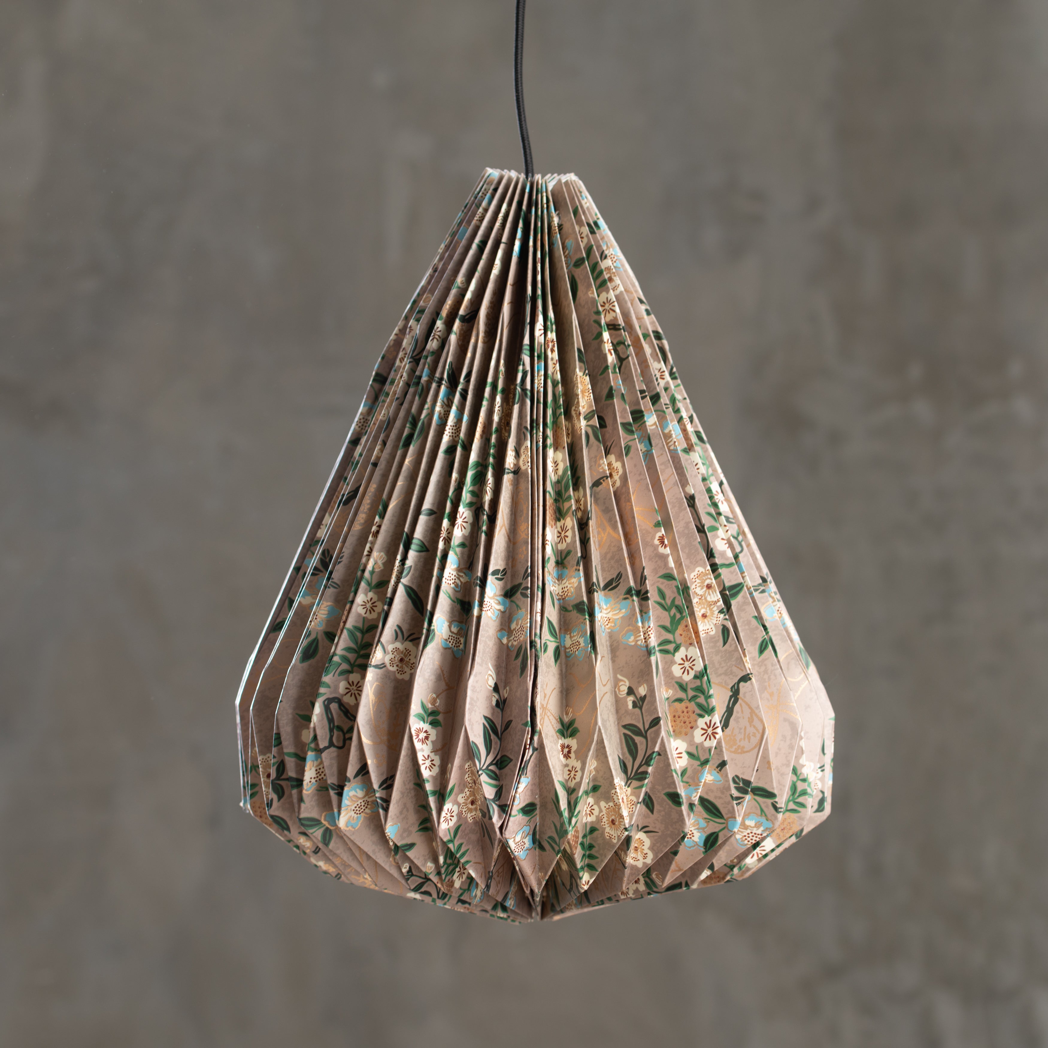 Pleated | Paper Light Shade | Teardrop | Natural Floral