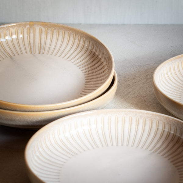 Japanese Ceramics | Ridged Alabaster Plate | High Rim