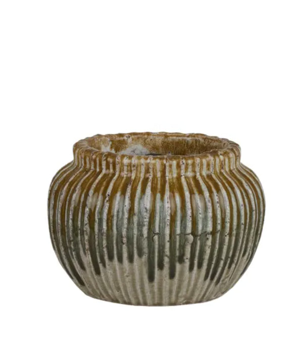 Eartha Ceramic Planter Pot | Olive/Teal | Medium