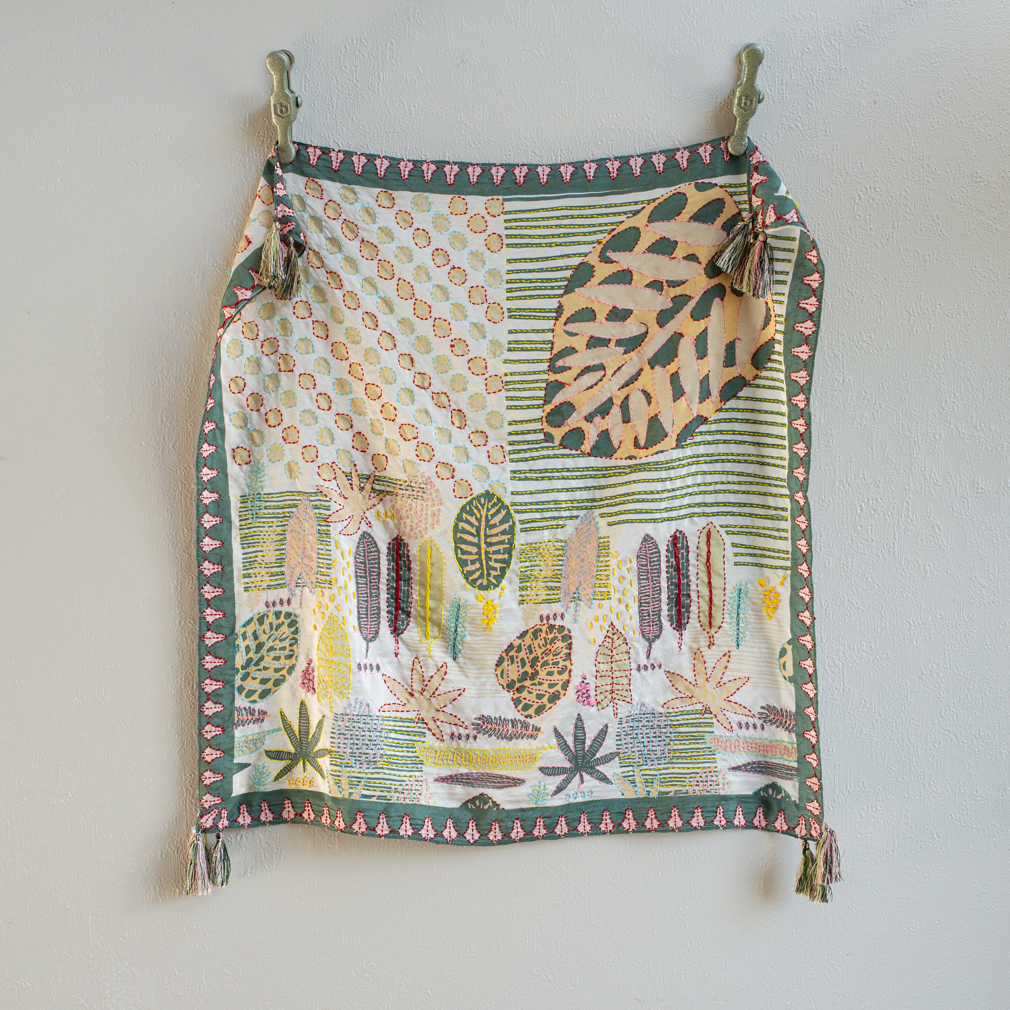 Embroidered Silk Scarf | Wild Flora | Green